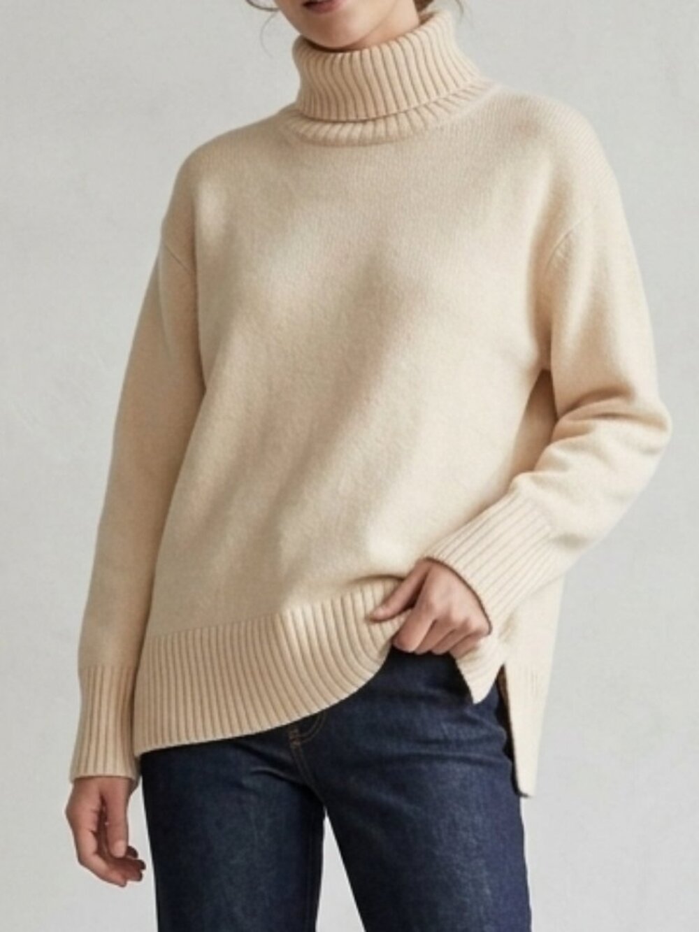 OAK + FORT Cream Minimalist Oversized Turtleneck Knit Sweater Size XS